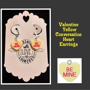 Valentine Yellow Conversation Heart Earrings, Valentine’s Day Gift For Her